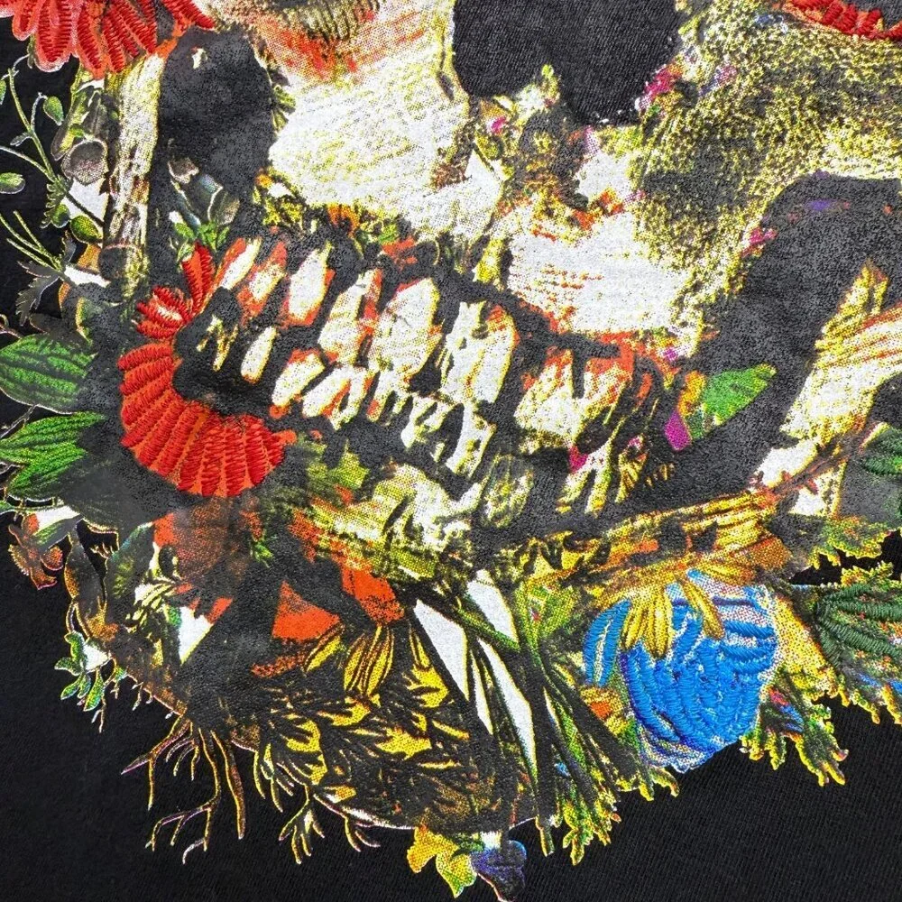 RARE True Religion Skull Bloom Flowers Sugar Skull Long Sleeve Tee Black Mens XL